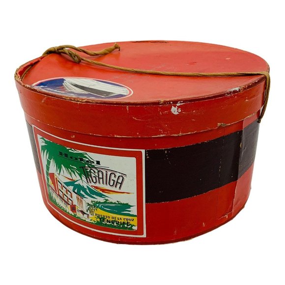 Vintage 40s Hat Box Mademoiselle Jeanne Rauschert Travel Stickers Box